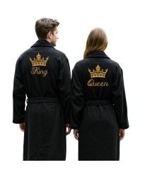 Royal King & Queen Bathrobe 2-Piece Set – Crown Embroidery Design Dressing Gown Robes – Wedding, Anniversary & Honeymoon Gift for Couples